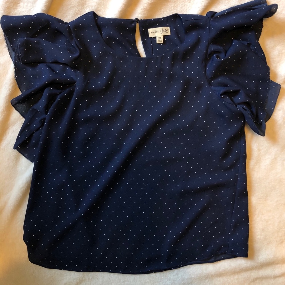 Maison Jules navy polka dot blouse XS